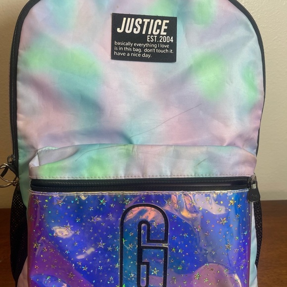Justice Tie Dye Iridescent Holographic G Backpack Bookbag School Bag​​ - Picture 2 of 14